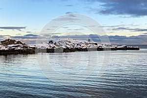 Sundown over Lofoten islands during winter time