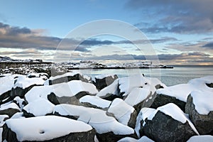 Sundown over Lofoten islands during winter time