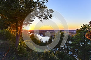 Sundown over Vistula river in Poland photo