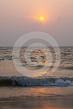 Sundown reflected on ocean surface. Inspiration summertime background