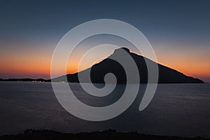 Sundown on Telendos Greek island of Dodecanese archipelago in Aegean sea