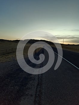 Sundown on Wyoming Country road