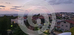 Sunet, summer time, panoramic view from rooftop in Zichron Yaakov, Carmel mountain, Israel