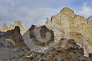 Sunet view of massive rock mountain photo