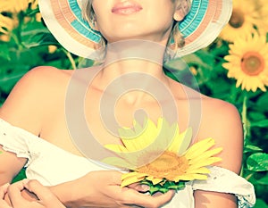 Sunflower with beauty woman