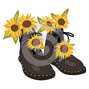 Sunflower boots desigh element for greeting cards,banners.