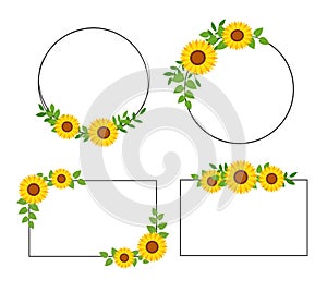 Sunflower border frame background. Sunflower template invitation greeting card