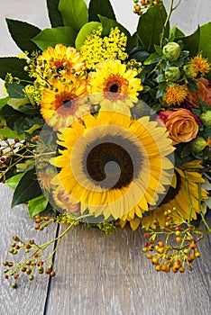 Sunflower bouquet in vivid yellow and orange colors