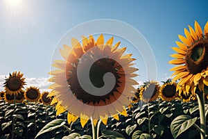 A sunflower bowing under the summer sun