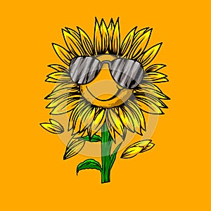 the sunflower character illustration with handrawn style