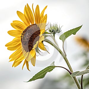 Sunflower with clipping path on smooth background