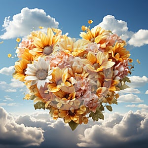 Sunflower Cloud Heart Clipart on White Background AI Generated