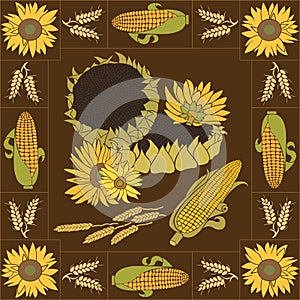 Sunflower and corn vector set