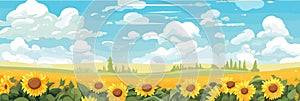 Sunflower field on beautifull hills panorama, sunny summer day landscape