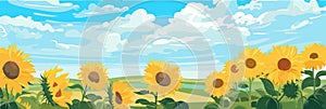 Sunflower field on beautifull hills panorama, sunny summer day landscape