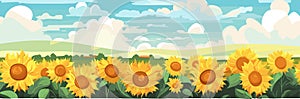 Sunflower field on beautifull hills panorama, sunny summer day landscape