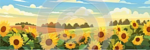 Sunflower field on beautifull hills panorama, sunny summer day landscape