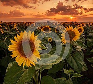 Sunflower field close up