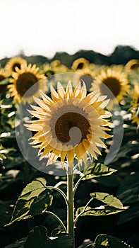 Sunflower field in sunlight, ecology concept