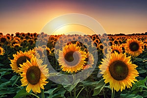 Sunflower field at the sunset