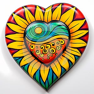Sunflower floral heart shaped inspired by Mexican folk art
