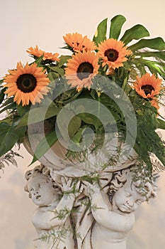 Sunflower flower bouquet in a bowl