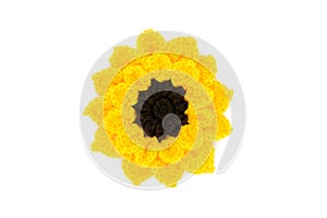 Sunflower flower head crochet of wool at white isolated background