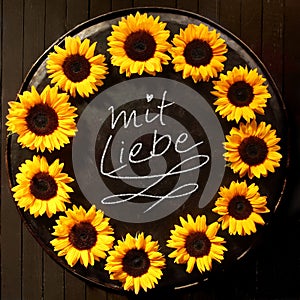 Sunflower frame with Mit Liebe text photo