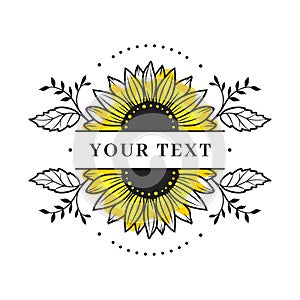 Sunflower frame, Sunflower split monogram, Floral border. Sunflower floral frame clipart, Vector illustration