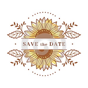 Sunflower frame, Sunflower split monogram. Save the date wedding card. Sunflower floral frame clipart. Vector