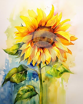 The Sunflower Graded Wash Technique: A Masterful Pouring Technique with a Bright Blue Sky Background photo