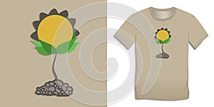 Sunflower, graphic design of plants for t-shirts, flat design for print