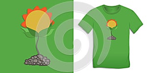 Sunflower, green graphic design of plants for t-shirts, flat design for print
