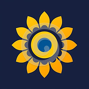 Sunflower Icon: Dark Yellow And Navy Blue Graphic Design-inspired Logo