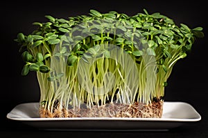 Sunflower, micro greens, citi - farms, vertical farms on a black background.