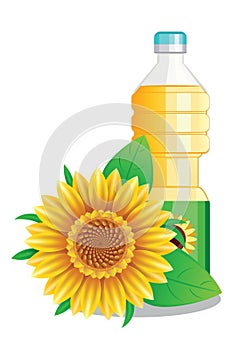 Sunflower oil bottle and flower