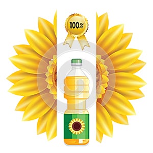Sunflower oil bottle and flower