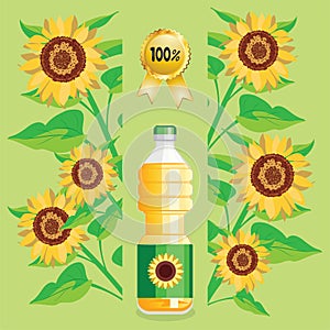 Sunflower oil bottle and flower