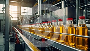 sunflower oil bottles conveyor automated