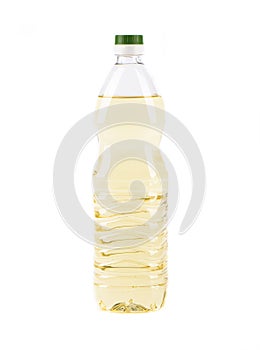 Sunflower oil in plastic bottle isolated on a white background