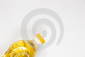 sunflower oil in a plastic bottle on a white background close-up