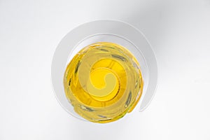 sunflower oil in a plastic bottle on a white background close-up