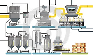 Sunflower Oil Production Process, Filtration, Pressing, Refining, Deodorization, Packaging Automated Line Vector