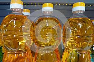 Sunflower oil for salad in plastic bottles