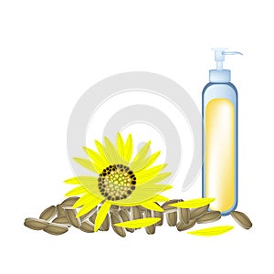 Sunflower Oil and Yellow Sunflower with Seed
