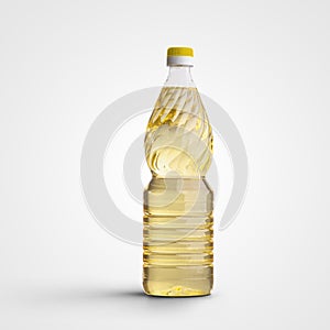 Sunflower or olive oil transparent plastic bottle template, organic, ecological product in 1000 ml packaging