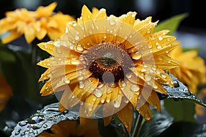 sunflower with raindrops on the petals