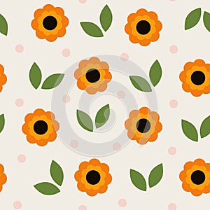 Sunflower seamless pattern. Abstract endless summer flower leaf background, floral template flat style print, wallpaper, fabric