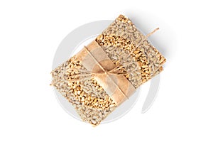 Sunflower seed kozinaki isolated on white. Sweet bars with seeds and caramel.