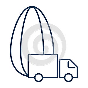 Sunflower seed and lorry truck. Transportation and delivery of grains. Harvesting sunflower car. Linear thin line vector